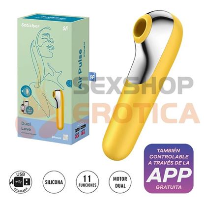 Dual Love Yellow succionador y vibrador con control inalambrico bluetooth